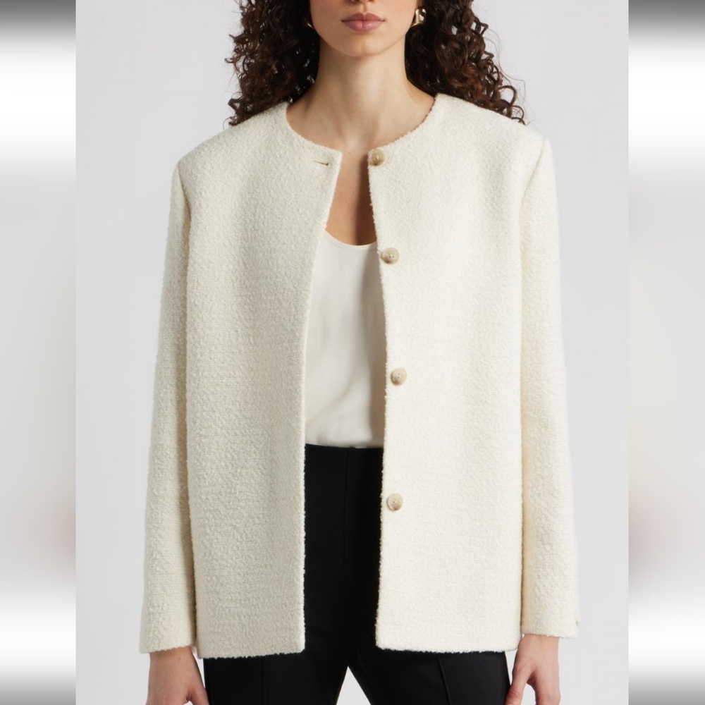 Nordstrom Cream Bouclé Round-Neck Jacket